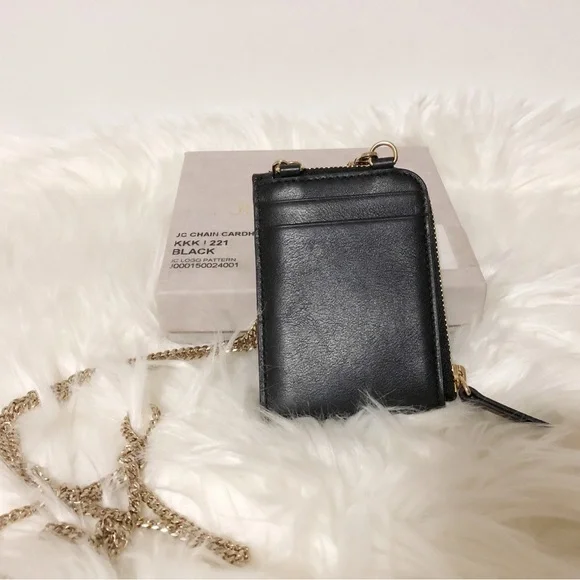 Authentic JIMMY CHOO Black Monogram Embossed Leather JC Logo Chain Card … - Picture 4 of 12